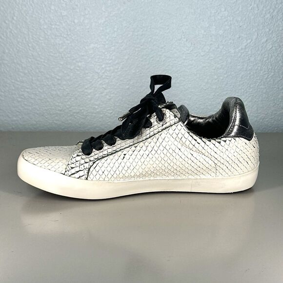 ZADIG & VOLTAIRE Neo Keith Snakeskin Embossed Leather Sneakers White Size 37 - Picture 7 of 16